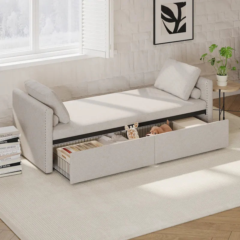 Chaise longue moderne pour lit de repos, lit de repos simple avec 2 tiroirs, pas besoin de matelas, parfait pour les salons et les bureaux à domicile