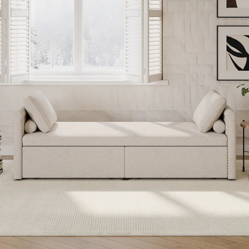 Chaise longue moderne pour lit de repos, lit de repos simple avec 2 tiroirs, pas besoin de matelas, parfait pour les salons et les bureaux à domicile