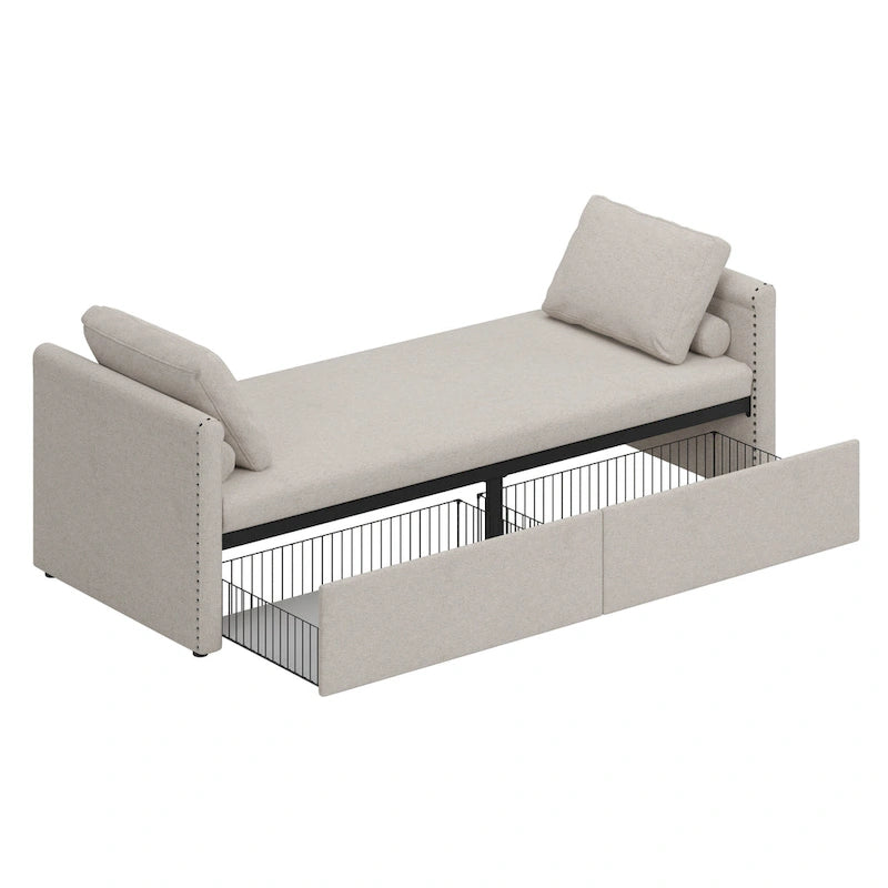 Chaise longue moderne pour lit de repos, lit de repos simple avec 2 tiroirs, pas besoin de matelas, parfait pour les salons et les bureaux à domicile