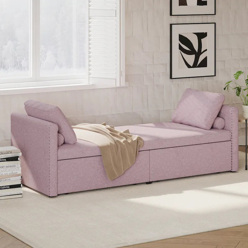 Chaise longue moderne pour lit de repos, lit de repos simple avec 2 tiroirs, pas besoin de matelas, parfait pour les salons et les bureaux à domicile