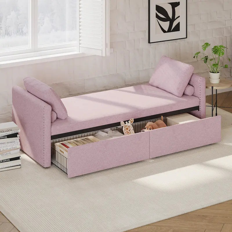 Chaise longue moderne pour lit de repos, lit de repos simple avec 2 tiroirs, pas besoin de matelas, parfait pour les salons et les bureaux à domicile