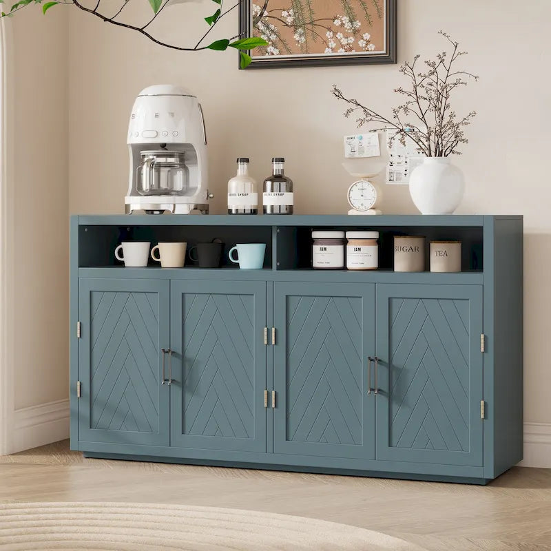Buffet classique 4 portes avec rangement ouvert et étagères réglables
