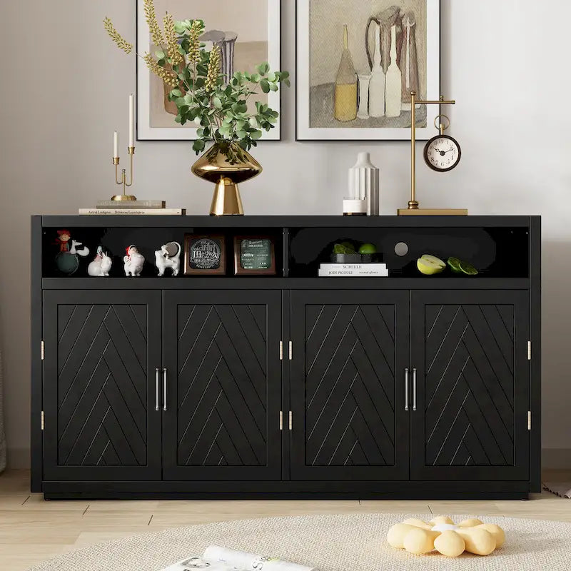 Buffet classique 4 portes avec rangement ouvert et étagères réglables