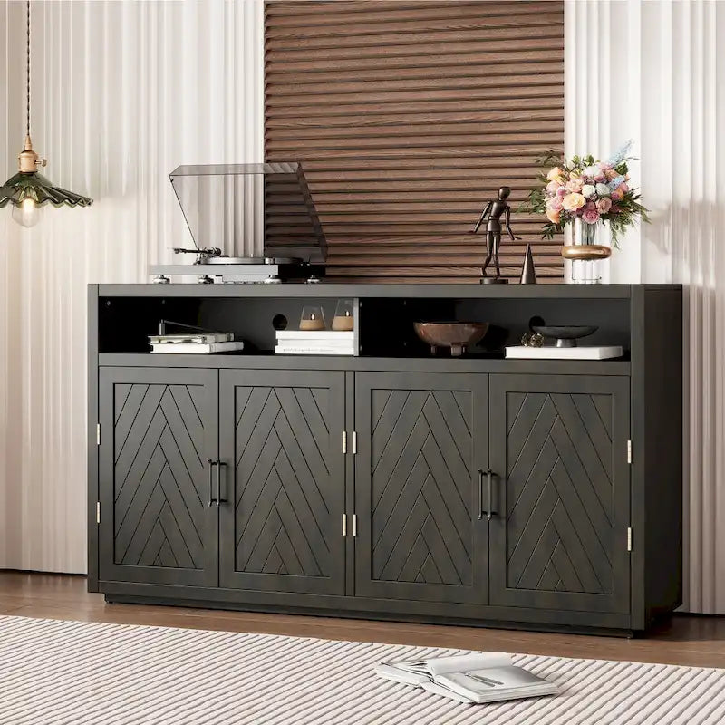Buffet classique 4 portes avec rangement ouvert et étagères réglables