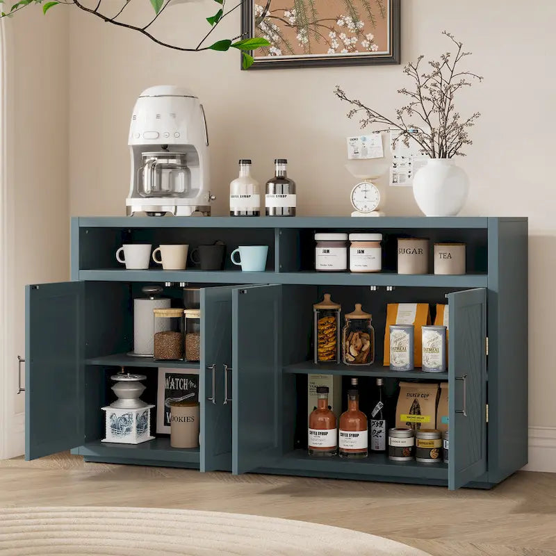 Buffet classique 4 portes avec rangement ouvert et étagères réglables