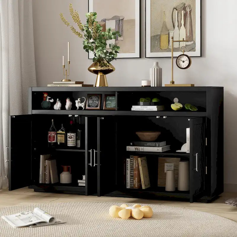 Buffet classique 4 portes avec rangement ouvert et étagères réglables
